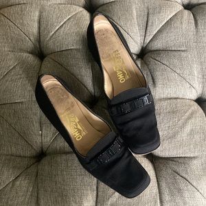 Ferragamo Loafers. Black. 7 AA. Leather sole and insole. Italian.